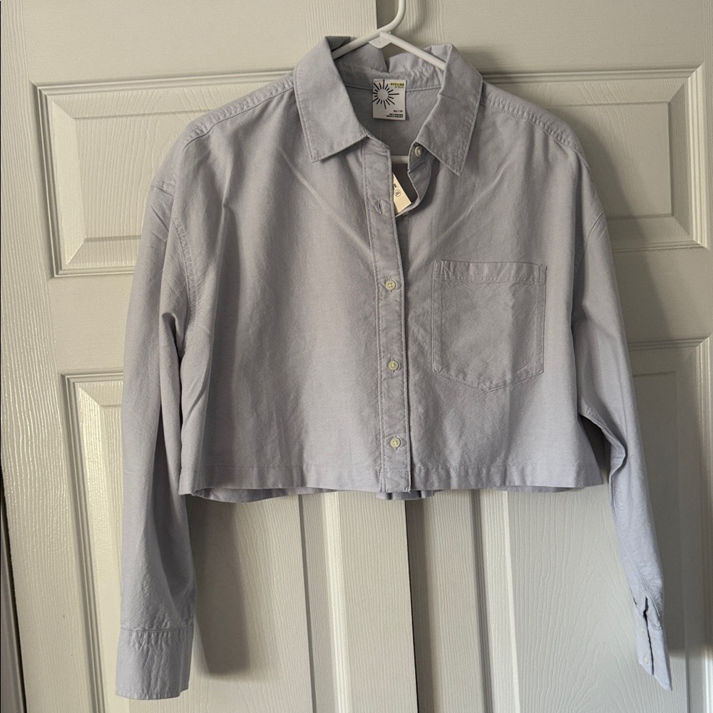Aerie Baby Blue Cropped Button-Up Shirt